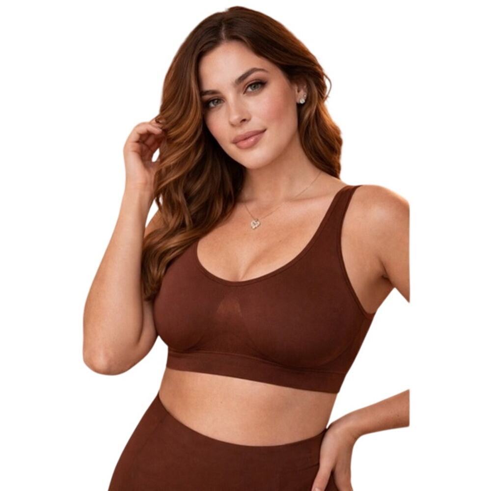 SHAPERMINT Truekind® NIP $34 Throw-on Wireless Bralette CHOCOLATE Sze M